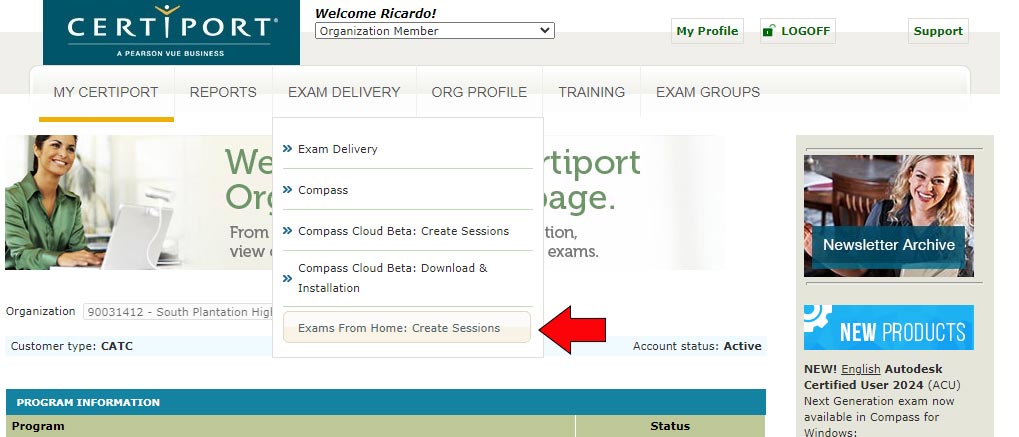 Hover over the Exam Delivery option on the menu.