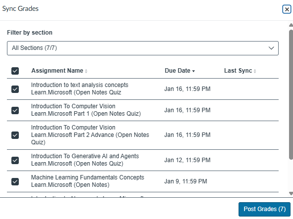Grade Sync Dialog Window