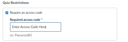 Enter an access code field version QTI 1.2